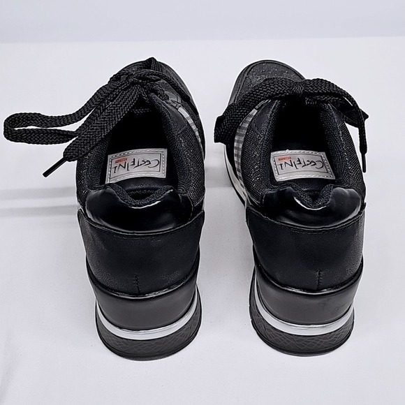 Cesftini Wedge Sneakers Women Black Glitter Hidden Heel Lace Up Fashion Athletic - Picture 6 of 9